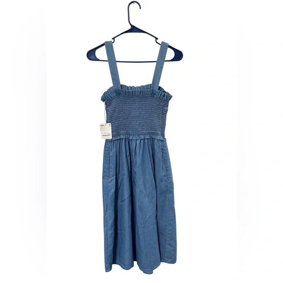 Ana NWT A New Approach A-Line Smocked Dress Womens XS Blue Cotton Sleeveless - Picture 2 of 5